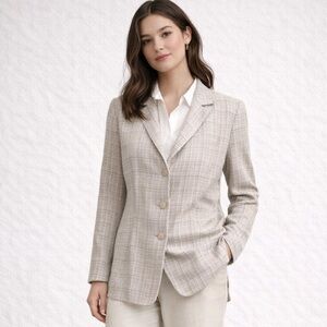 Vintage Norton Petites Silk Linen Blazer 10P Plaid Jacket Petite Cottagecore
